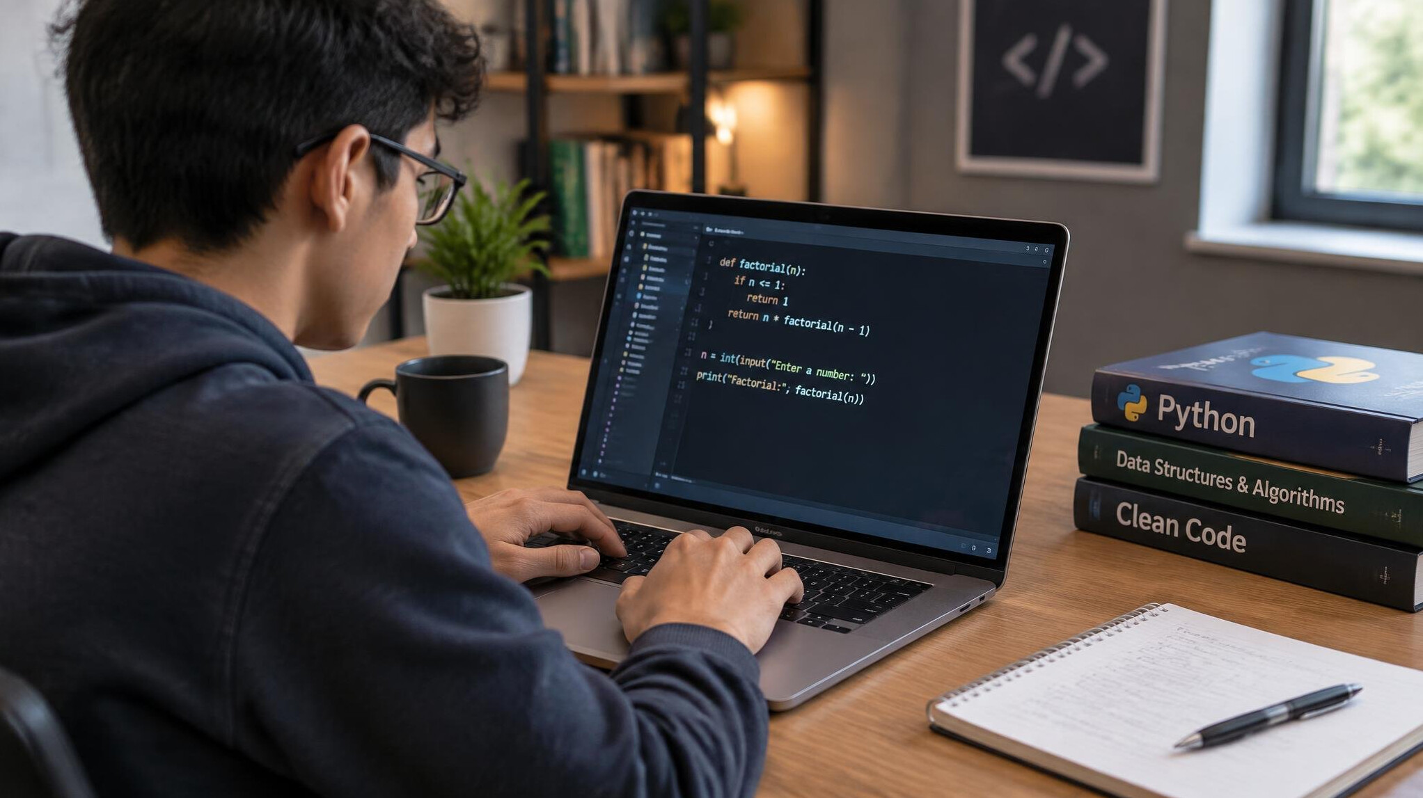 student learning programming on laptop
