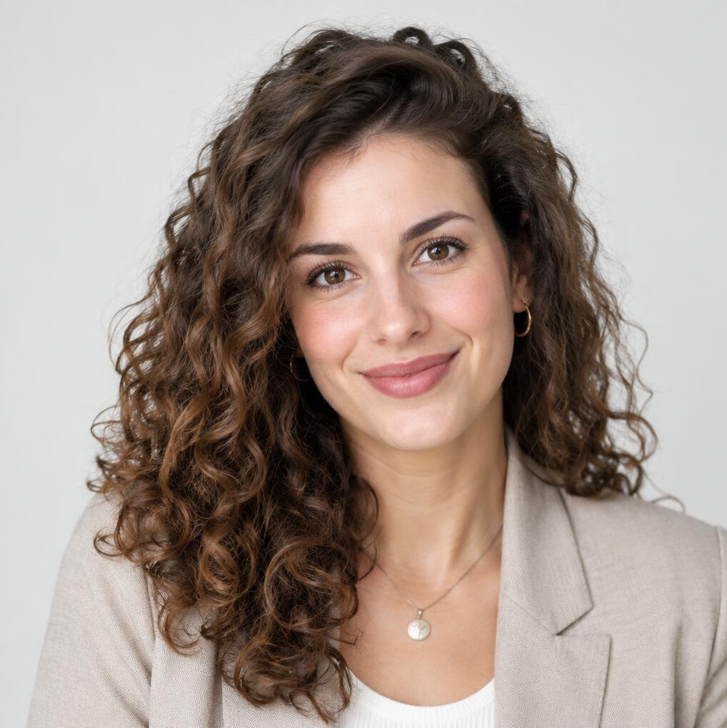 Studio portrait of a young woman with curly hair