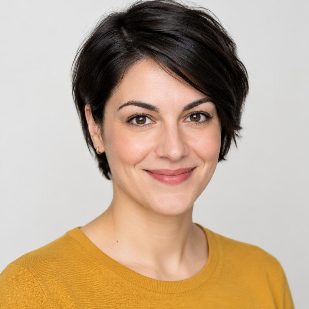 Studio portrait of a woman with short hair