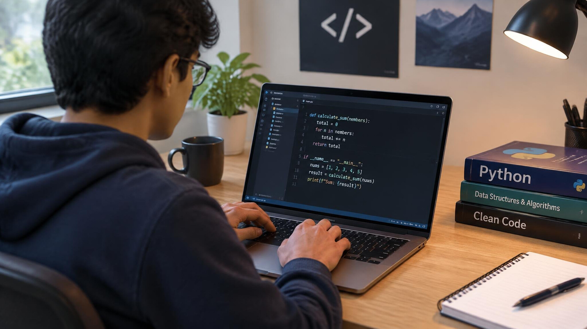 person learning programming on laptop