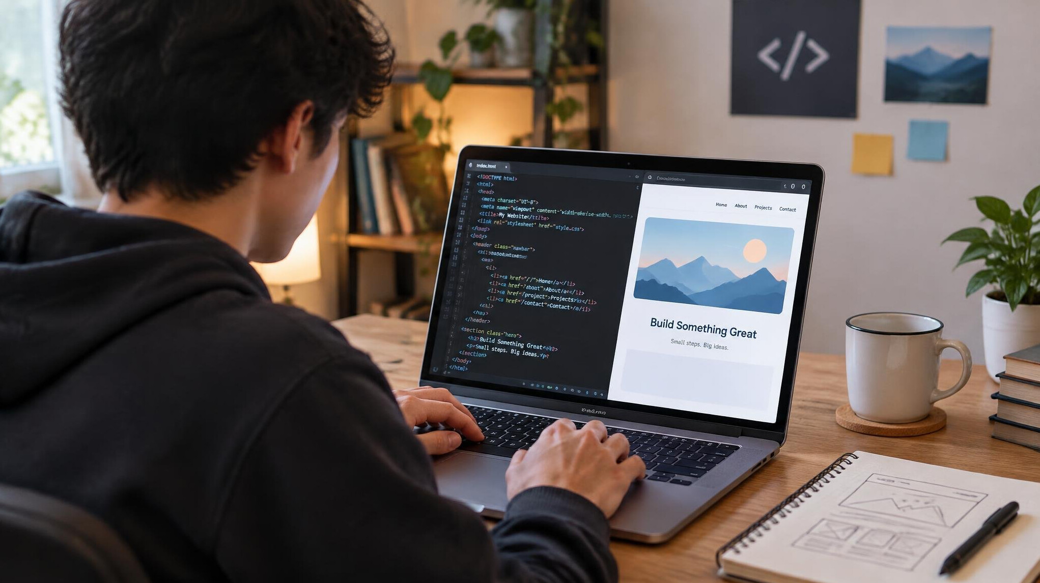 person building website
